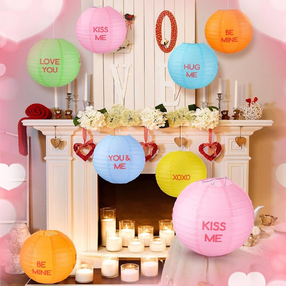 12 Pcs Valentine's Day Decoration 10 Inch Valentines Paper Lanterns Conversation - Picture 6 of 7